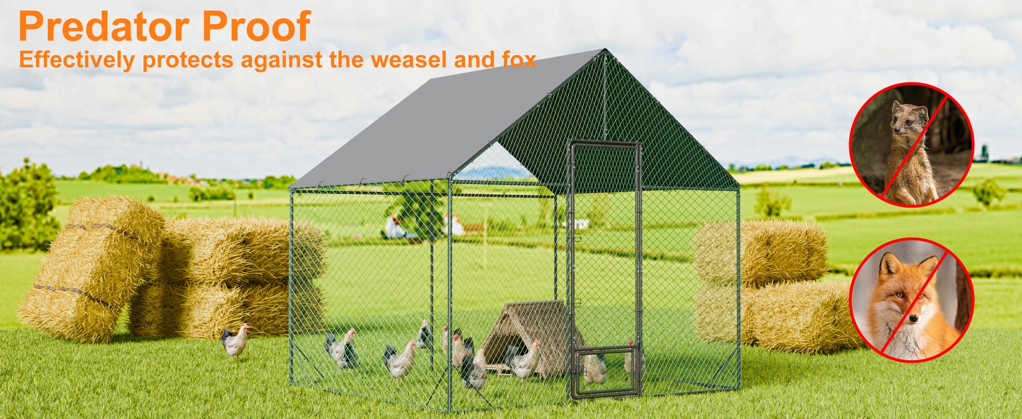 WISFOR 5.25㎡ Hühnerstall Kleintierstall Freilaufgehege Kleintiergehege mit Dach, 300x207x276cm, Größe: L