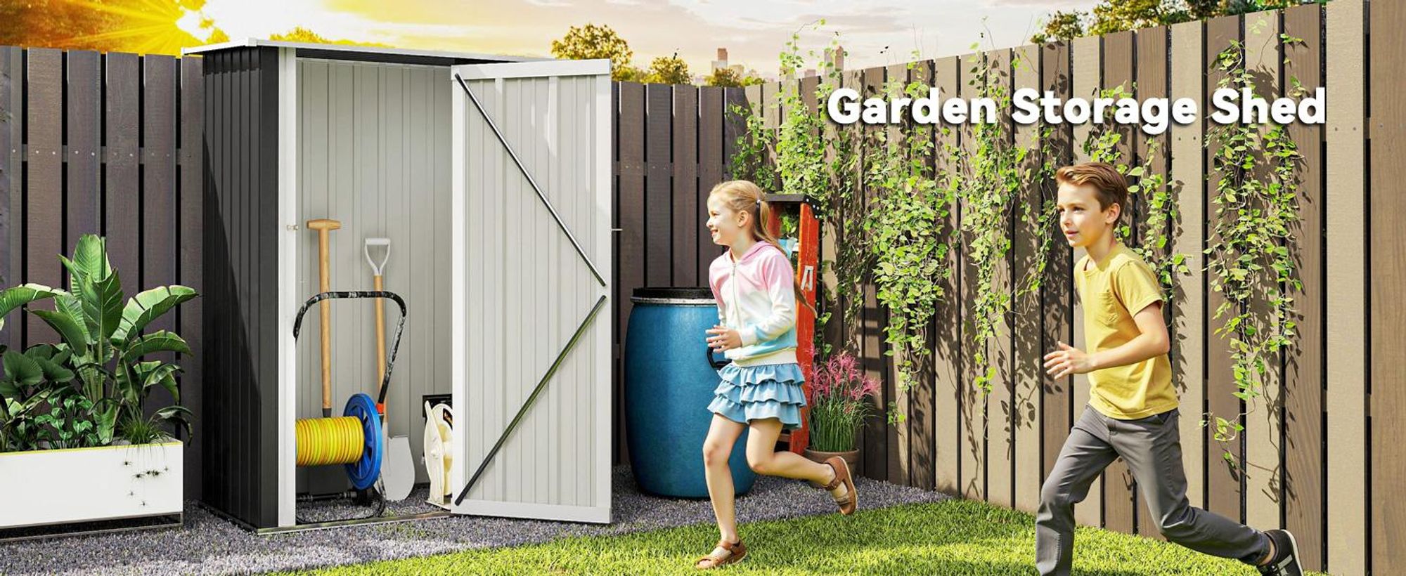 Domek narzędziowy metalowy Outsunny 1,07 m² z dachem dwuspadowym, 142 x 84 x 189 cm, z zamykanymi drzwiami, domek ogrodowy, domek ogrodowy ciemnoszary