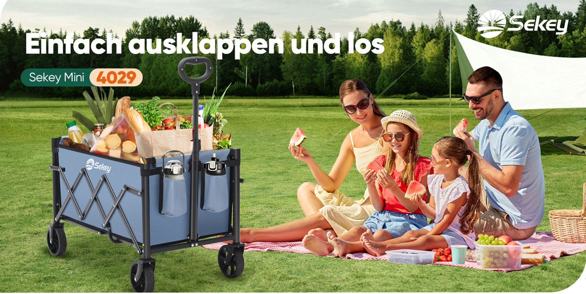 Sekey Bollerwagen, Faltbarer Handwagen 4 Räder, 80KG / 60L, Blau