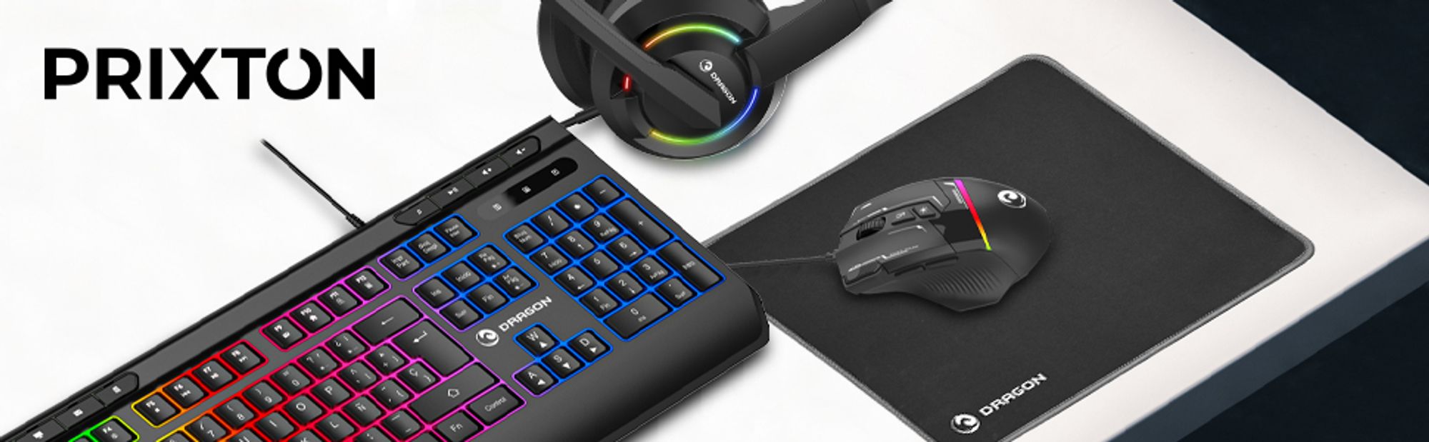 PRIXTON Gaming Set Dragon | Komplettset mit RGB-Tastatur, Maus, Headset, Mauspad