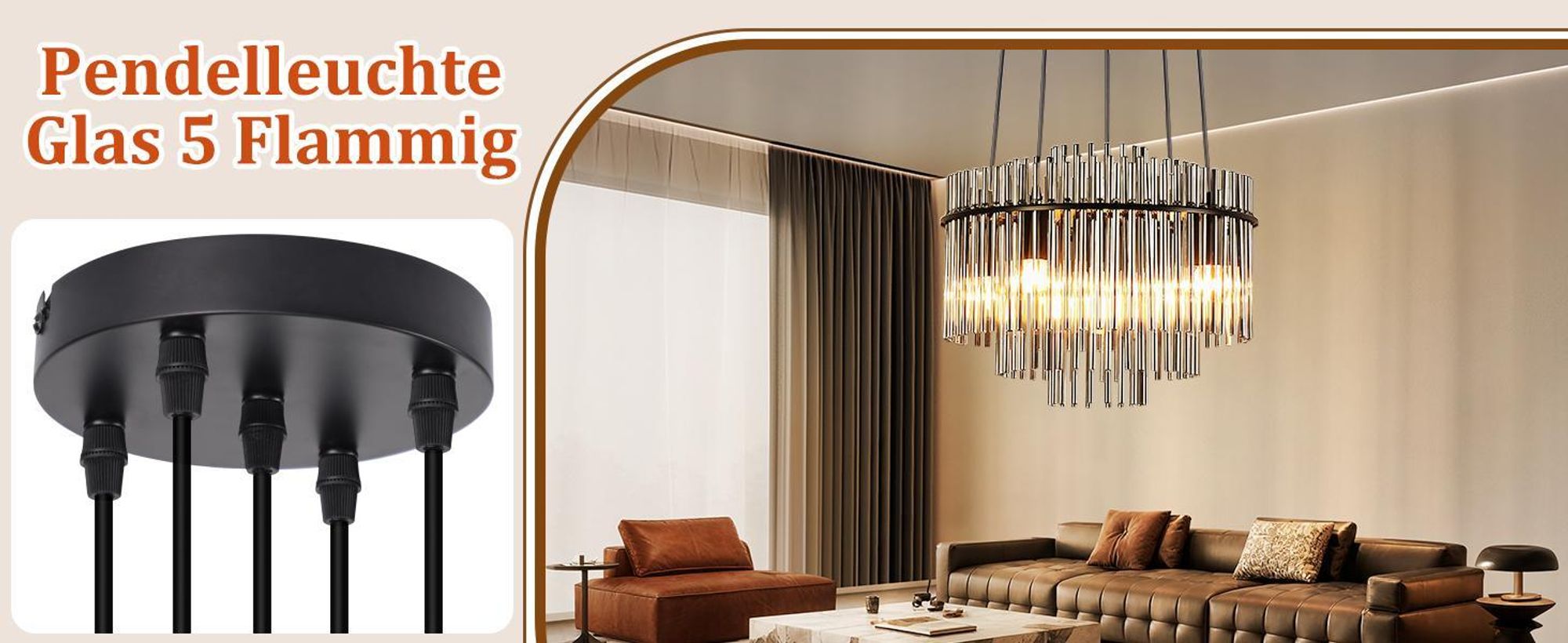 ZMH Hängeleuchte Esstisch Hängelampe 5 flammig E27 Pendelleuchte aus Glasschirm Ø 40 cm Esszimmerlampe Gold für Esszimmer Cafe Bar Küche Schlafzimmer (ohne Leuchtmittel )