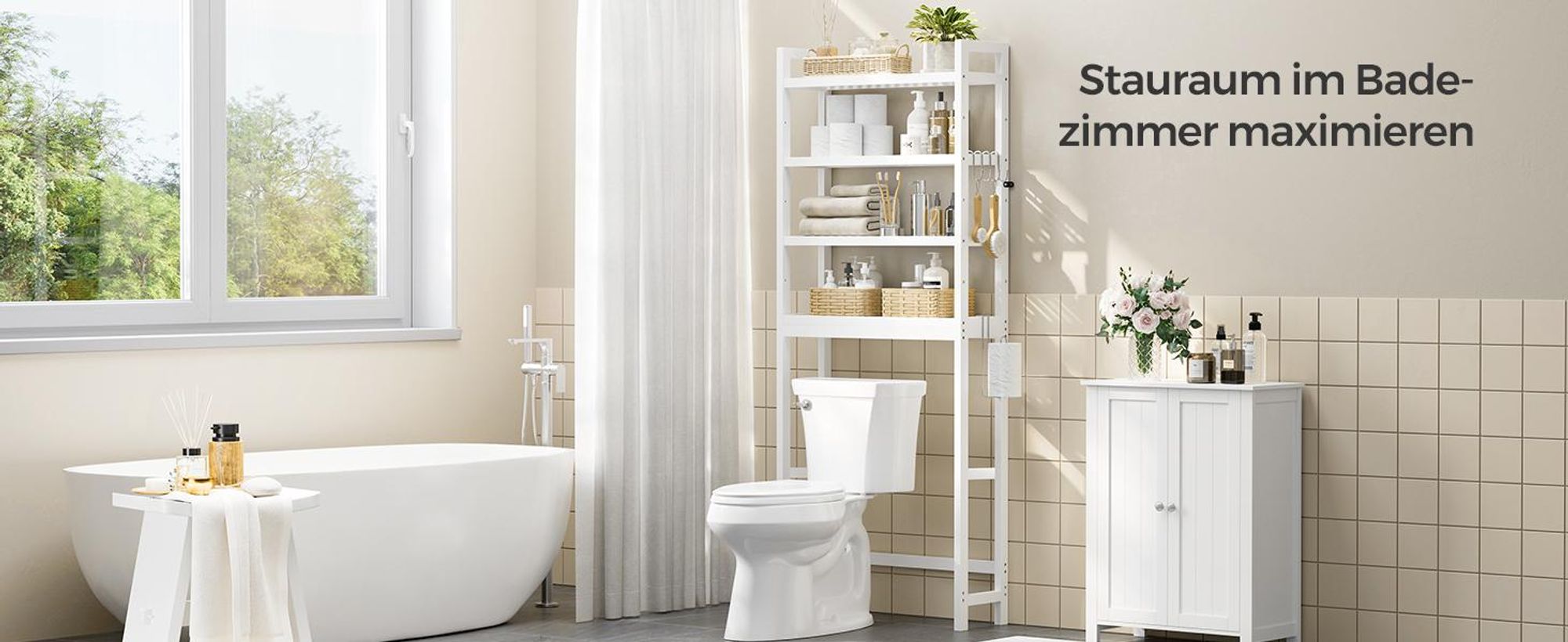 SONGMICS Toilettenregal, Badezimmerregal, 4-stöckiges Badregal, verstellbare Ablagen, platzsparend, geeignet für die meisten Toiletten