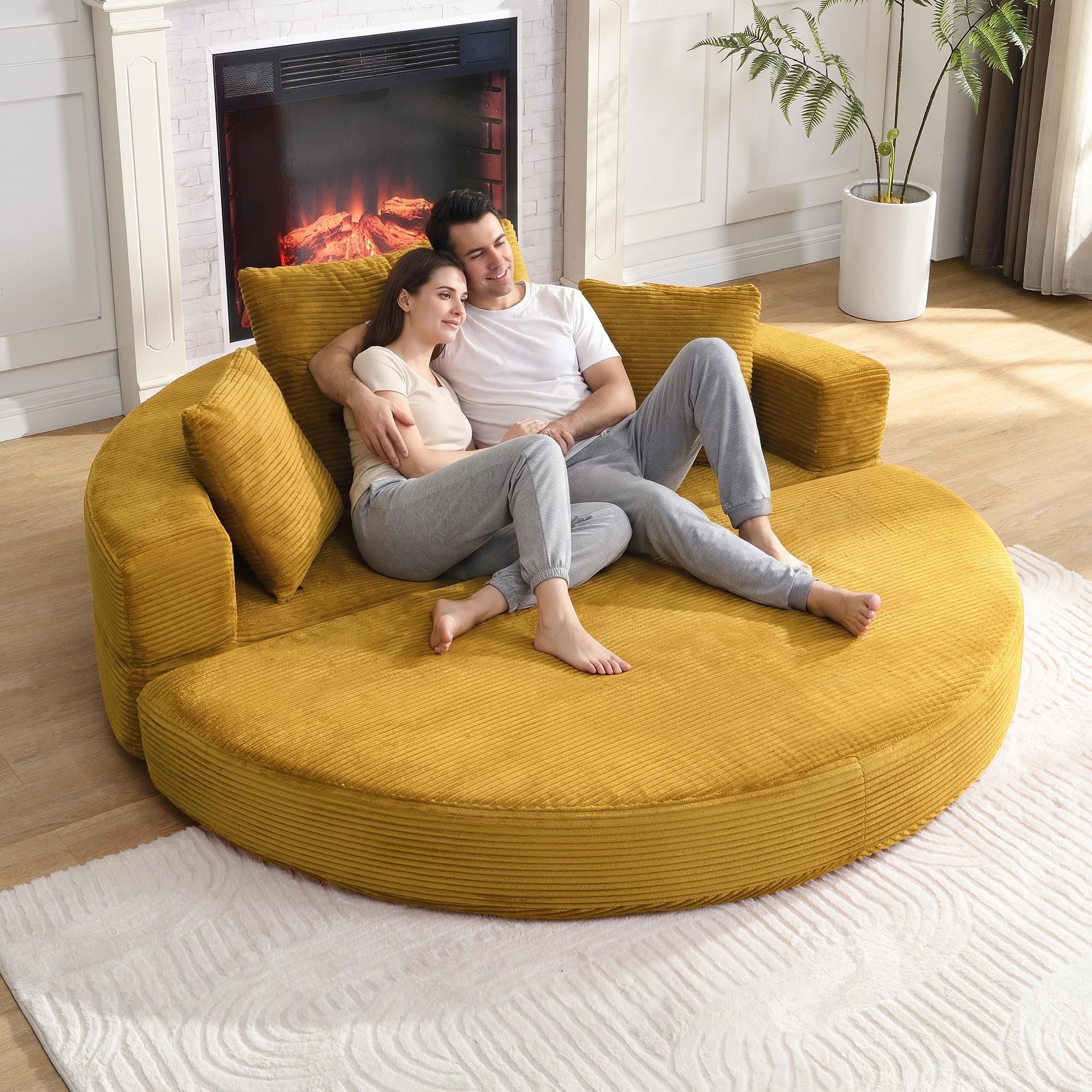 Merax Boneless Schlafsofa Polstersofa, modulares Klappsofabett mit Kissen, ovales Bodensofa aus Cordstoff, 2-in-1 Sofa Bett, Gelb
