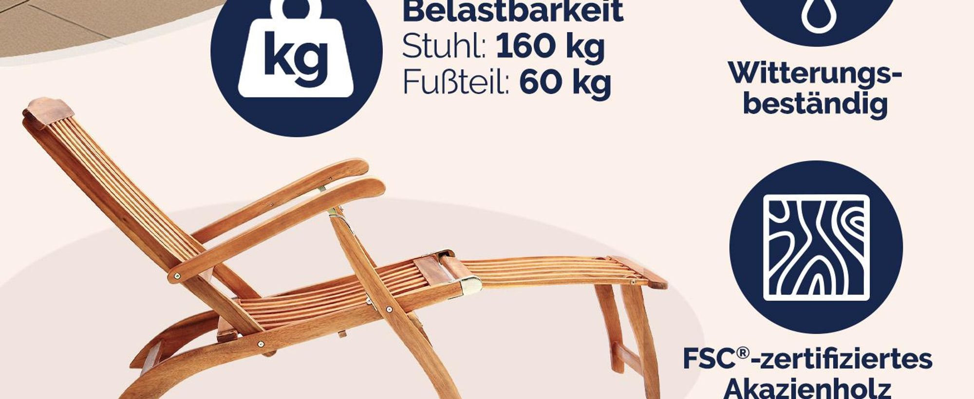 Casaria® 2x Sonnenliege Klappbar Holz Gartenliege 2 Personen Rückenlehne 4-fach verstellbar Fußteil abnehmbar Liegestuhl Akazie FSC®-Zertifiziert Armlehne Garten Balkon