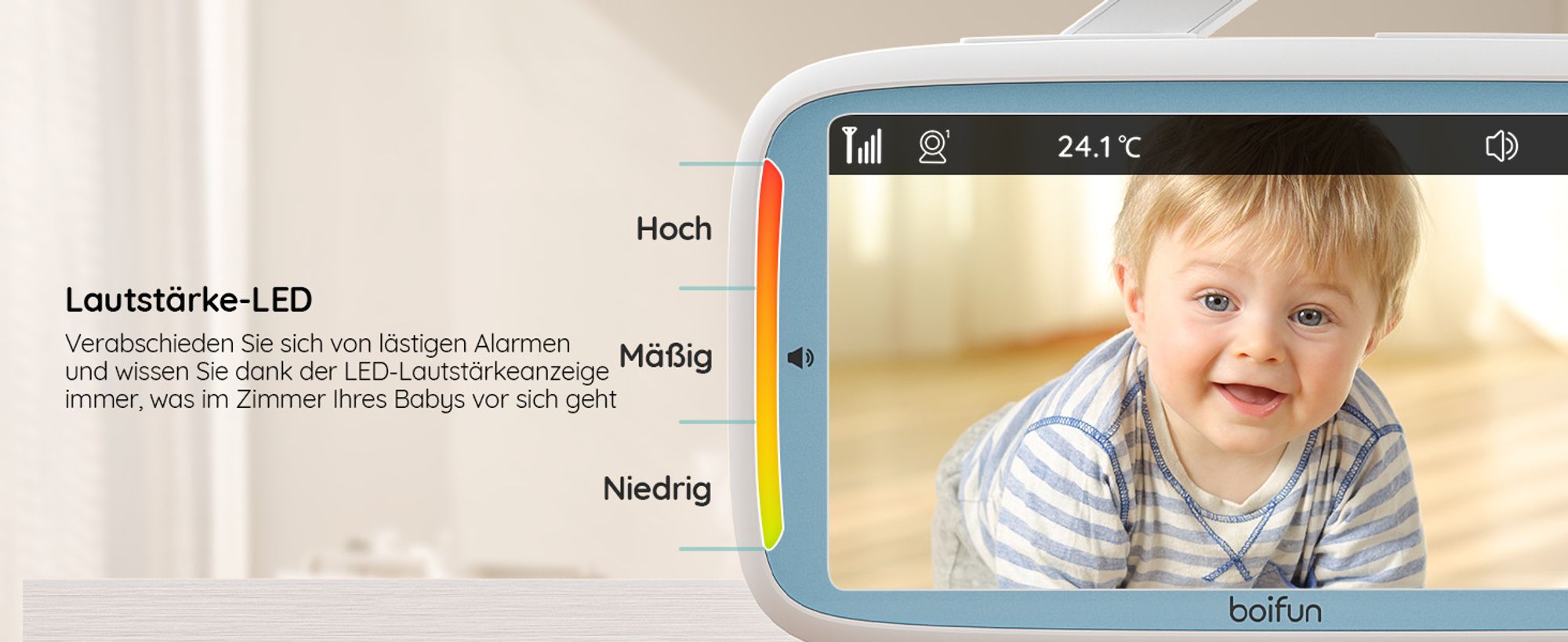 BOIFUN Babyphone mit Kamera ohne WLAN,Automatische Nachtsicht Babyfon , 5 Zoll 720P IPS Bildschirm VOX