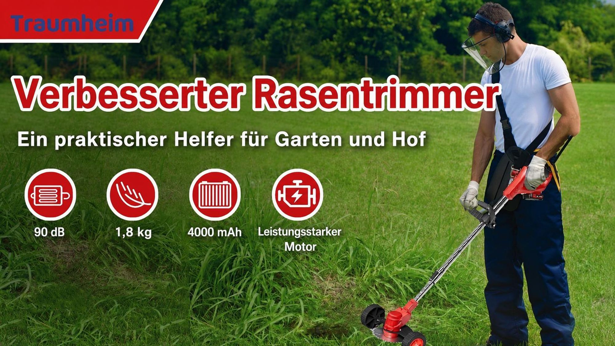 21V Akku Rasentrimmer mit 2 Akkus & Ladegerät, Teleskopstiel, Gras Trimmer Elektrisch für Garten