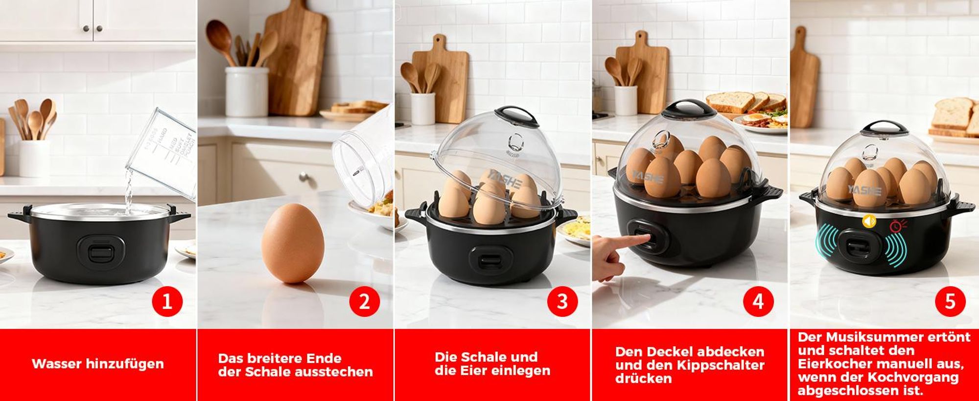 YASHE Eierkocher elektrisch 7 Eier hart/mittel/weich BPA-frei Auto-Abschaltung