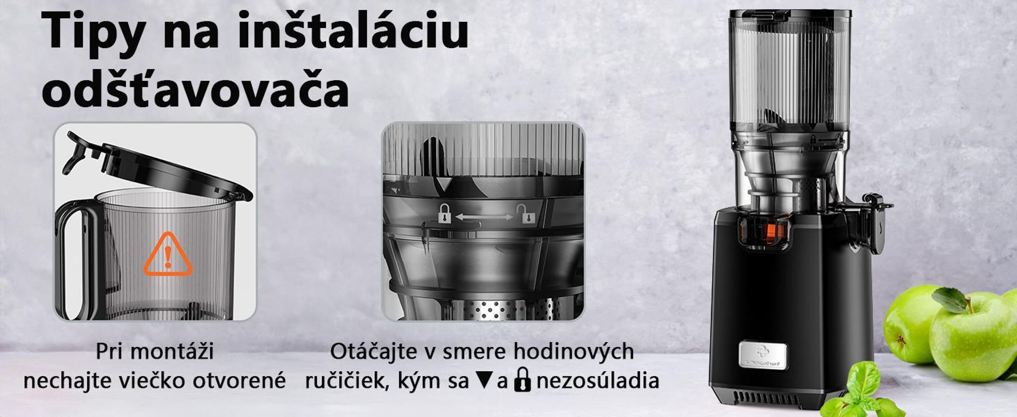Pomalý odšťavovač LINKChef SJ-052-EU-BL, objem 1,8 l, vhodný na zeleninu a ovocie, trojitý filtračný systém, ľahko sa čistí - čierny