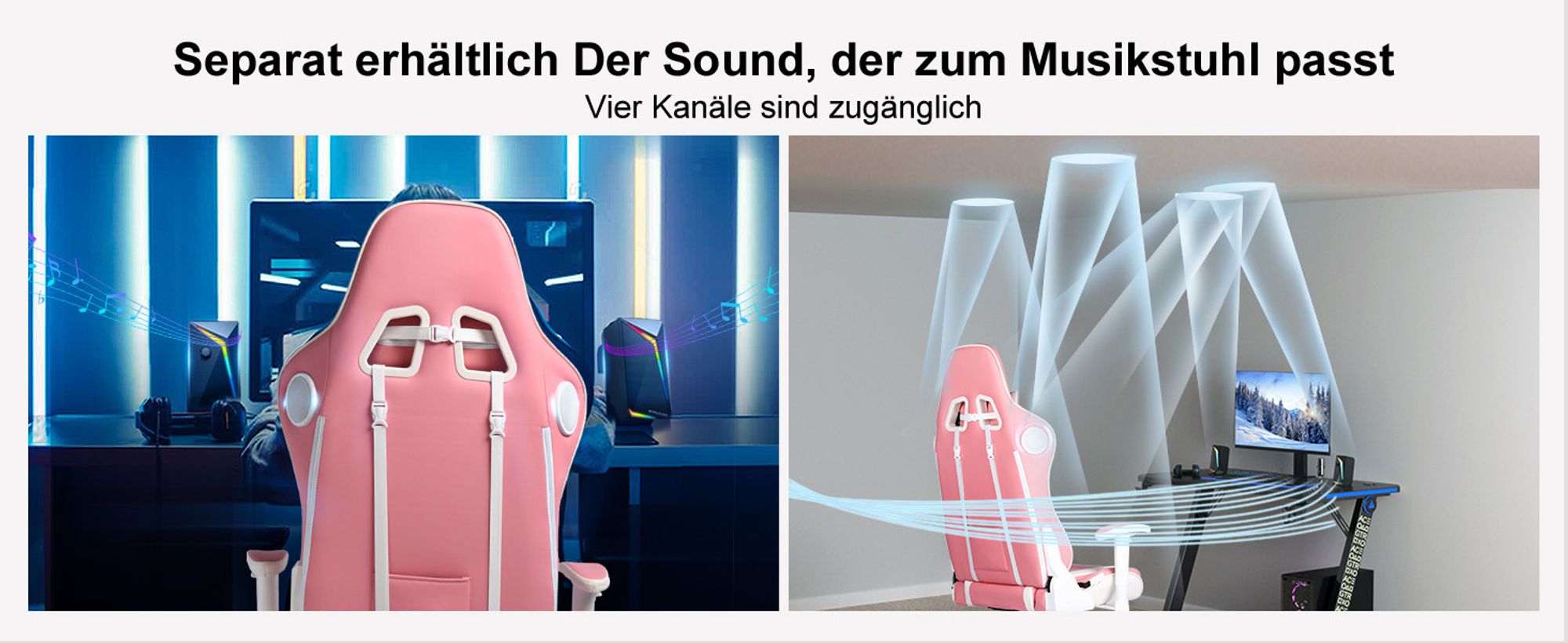 GTPLAYER Gaming Chair »Welt-limitierte Auflage 890MF Patentierter Bluetooth-Lautsprecher-Gaming-Stuhl«, Bürostuhl inkl. Lenden- und Nackenkissen, Ausziehbare Fußablage, Ergonomischer Schreibtischstuhl Pink