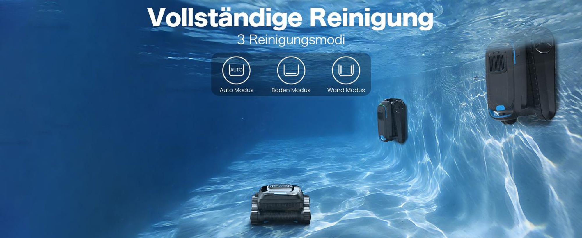 AIRROBO CP20 Poolroboter Kabellos Poolsauger Autoparken und Wandklettern, 3 Motoren 120 Min, für Boden/ Wand/Wasserlinie