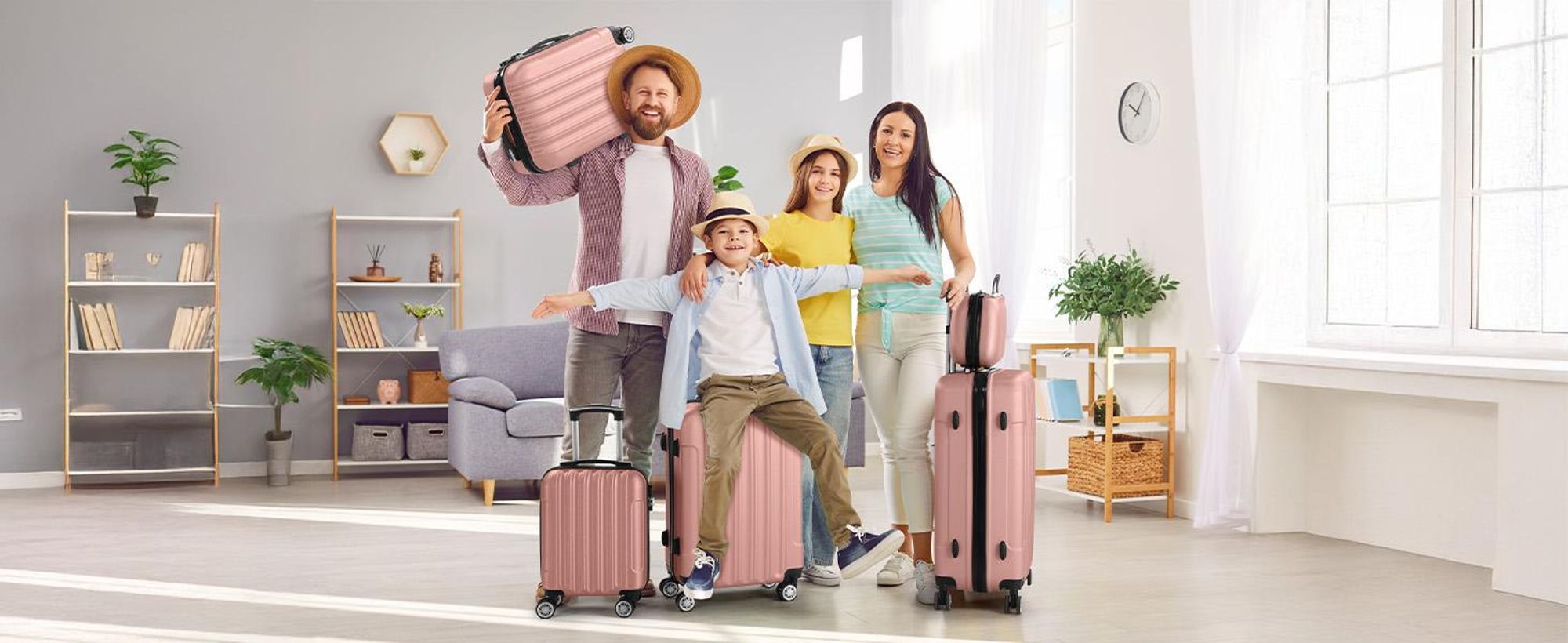 FCH Hartschalenkoffer Reisekoffer-Set Koffer-Set Trolley-Set 5 Stk. mit Längsstreifen ABS, Roségold