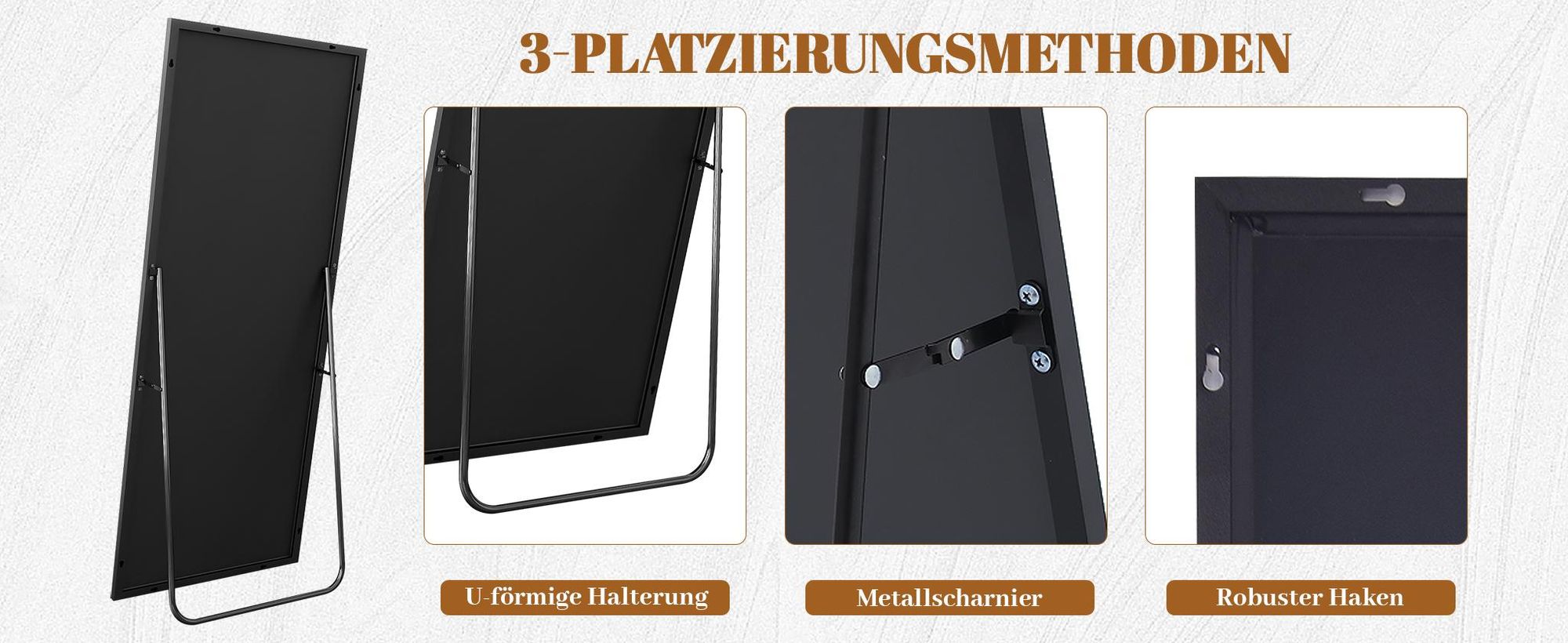 Koonmi 54x160 cm Große Standspiegel, Minimalistische schmaler Aluminiumrahmen, stehend oder hängend für Wohnzimmer und Schlafzimmer, Schwarz