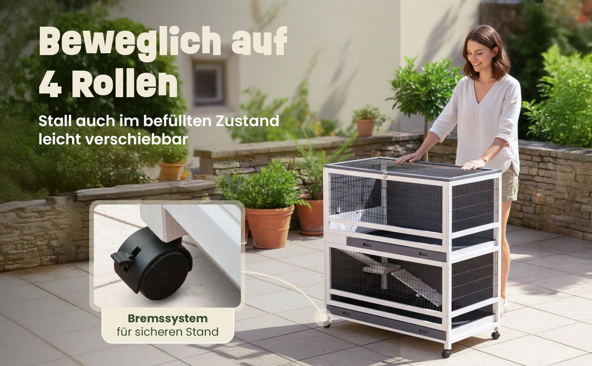 Hasenstall Kaninchenstall zooprinz Oskar mit Rollen | Winterfest & Wetterfest | Kotschublade | Indoor Outdoor Kleintier Stall Käfig Hasen Kaninchen