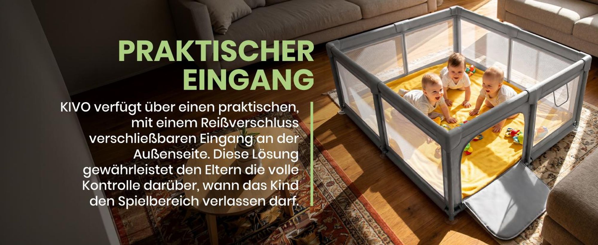 Laufstall Baby Laufgitter mit Netzwänden 150x180cm Reißverschluss Saugnäpfen Schaumstoffschutz