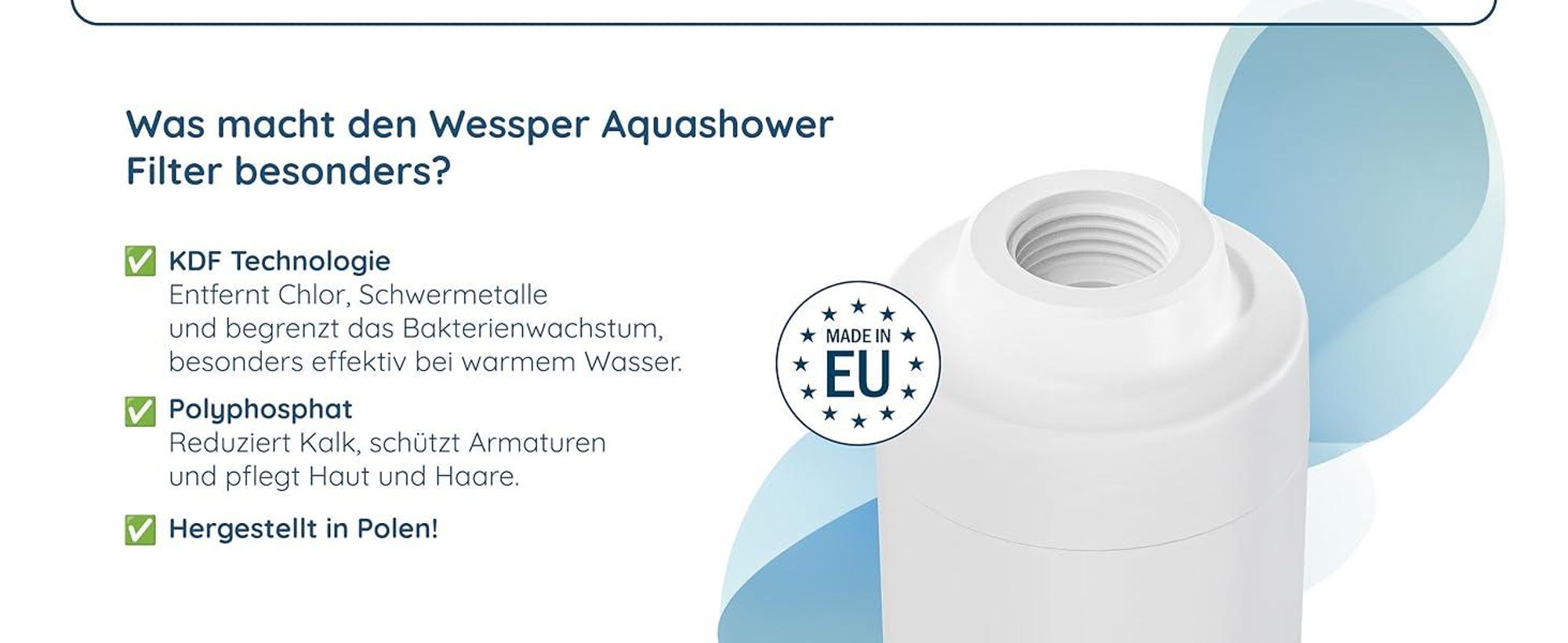 Wessper AquaShower Duschfilter Weiß mit KDF® – Wasserfilter Dusche gegen Chlor Kalk