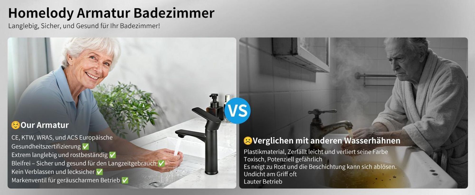 Homelody Wasserhahn Bad Schwarz,Waschtischarmatur Bad,Armatur Mischbatterie,Waschbeckenarmatur Einhebelmischer Badezimmer,Waschbecken Armaturen