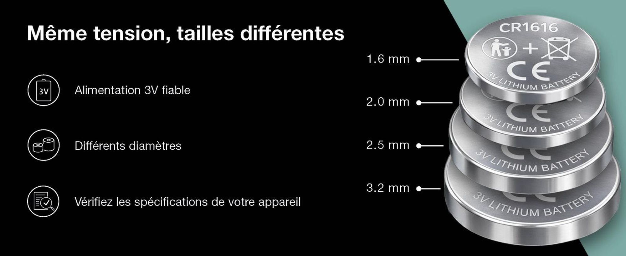 CELLONIC CR1632 Piles de Bouton Lithium compatible avec clés de voiture, appareils à LED, compteurs de vélo, appareils médicaux - Pack de x6