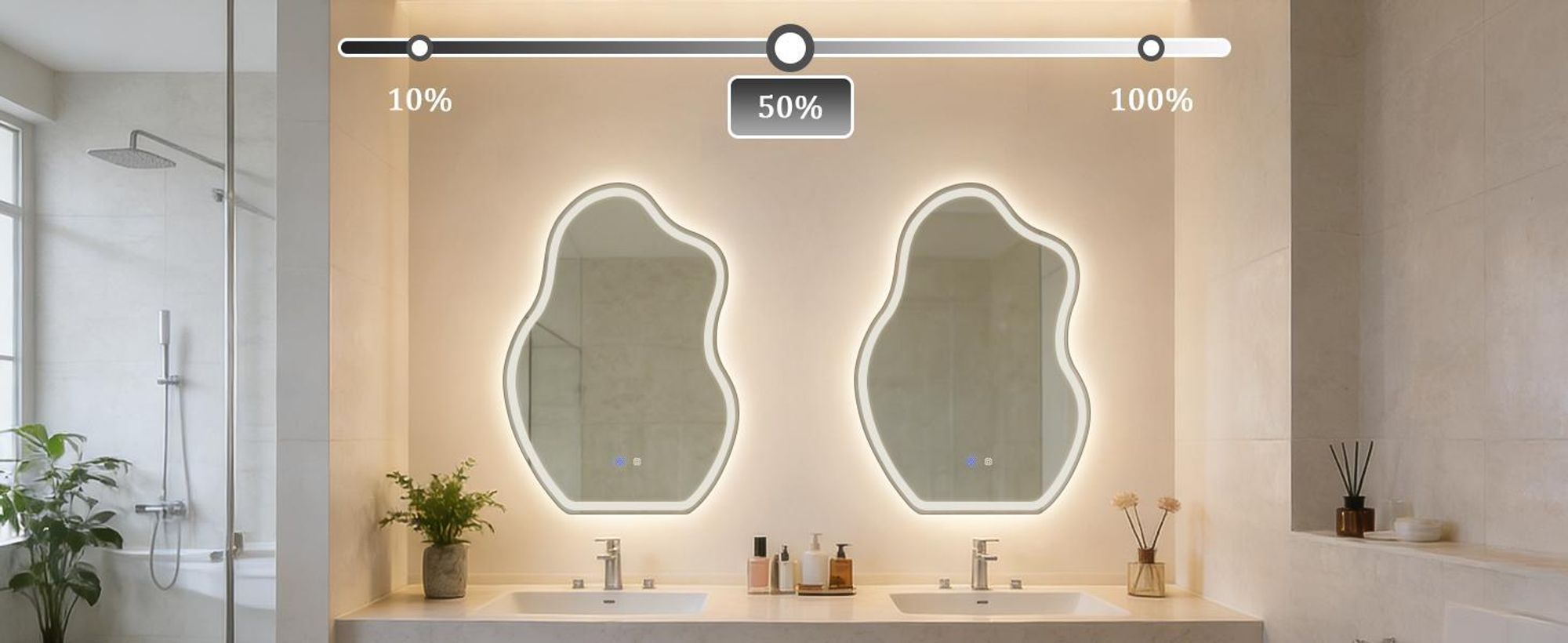 Miroir de salle de bain ZMH avec éclairage asymétrique à LED, 50 x 70 cm, miroir mural, interrupteur tactile, fonction anti-buée, lumière 3000 K et 6500 K, intensité réglable