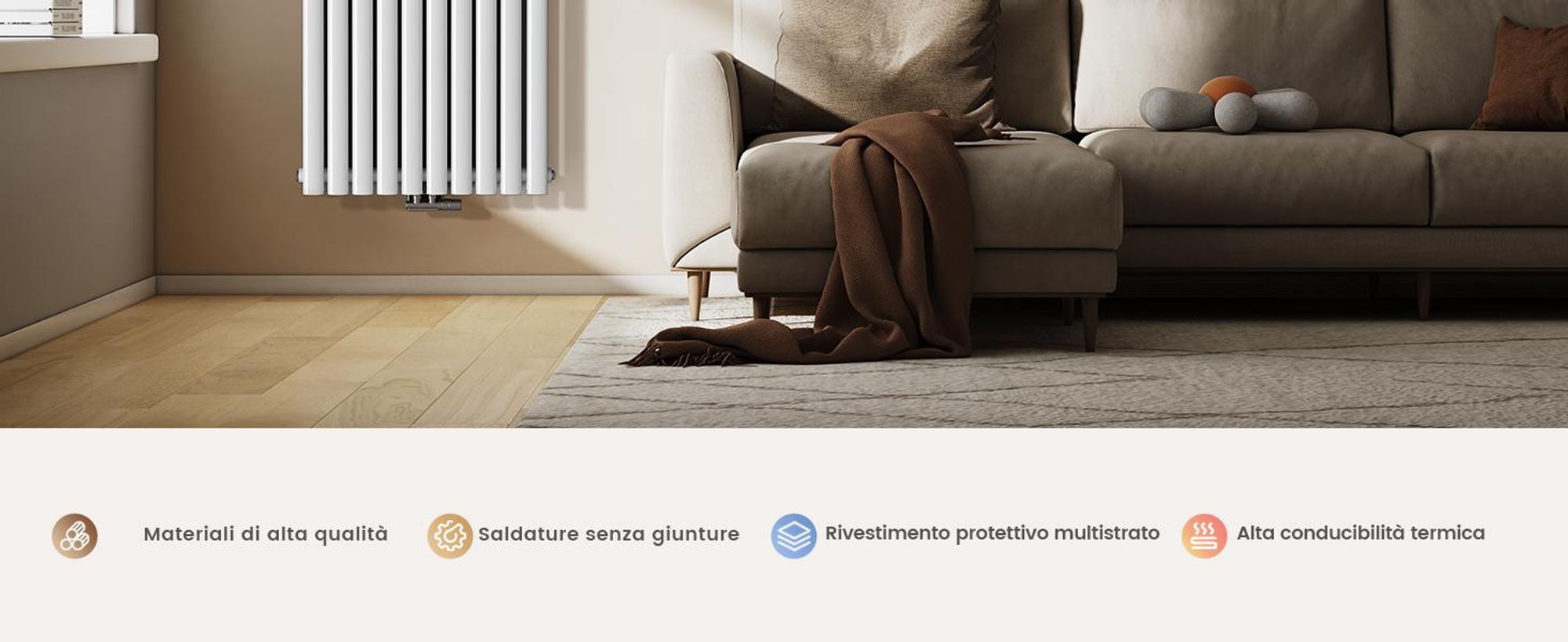 Radiatore di design EMKE 1800 x 600 mm radiatore verticale bianco ovale radiatore attacco centrale riscaldamento a doppio strato, 2175W senza elemento riscaldante