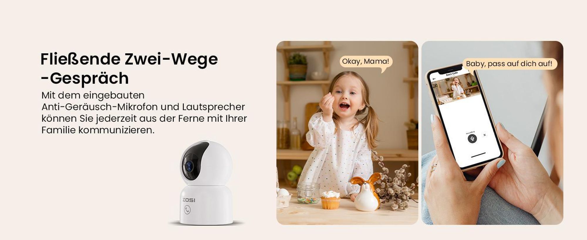ZOSI 360° Schwenkbare Überwachungskamera Innen, 2,4GHz / 5GHz WiFi