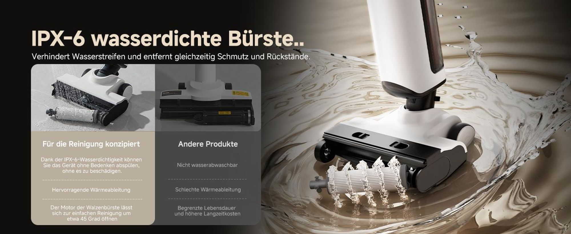 uwant D500 Nass Trockensauger,Abwassertanks-Desodorierung,180° Lay-Flat Saugwischer,17,000 Pa Saugkraft,65°C Leise Heißtrocknung,Selbstreinigend