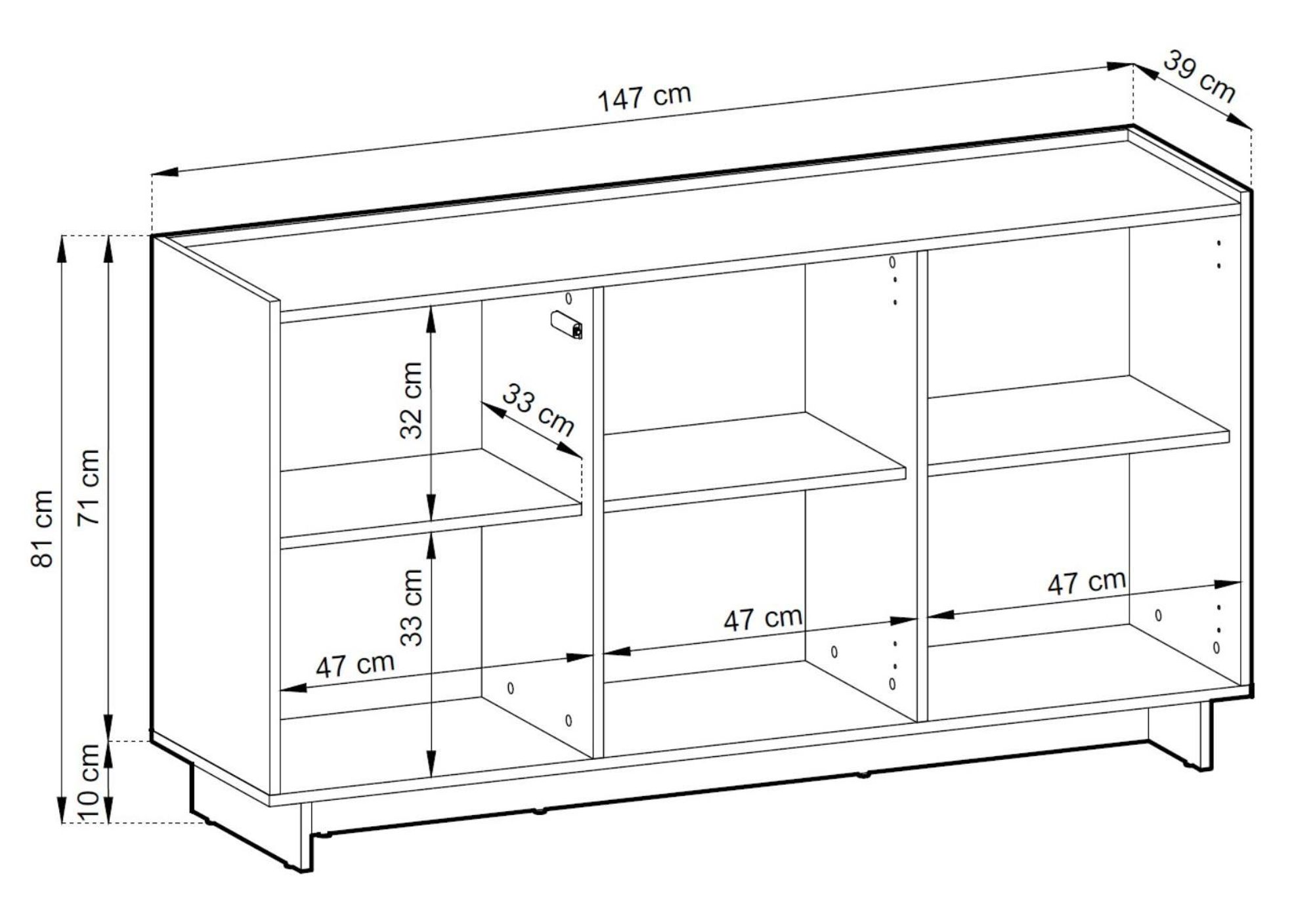 BETTSO Kommode SUNA Japandi Sideboard Anrichte Eiche Caramel grifflos Schrank Wohnzimmer, 6 Fächer, 147x81x39 cm, Saugroboter-geeignet