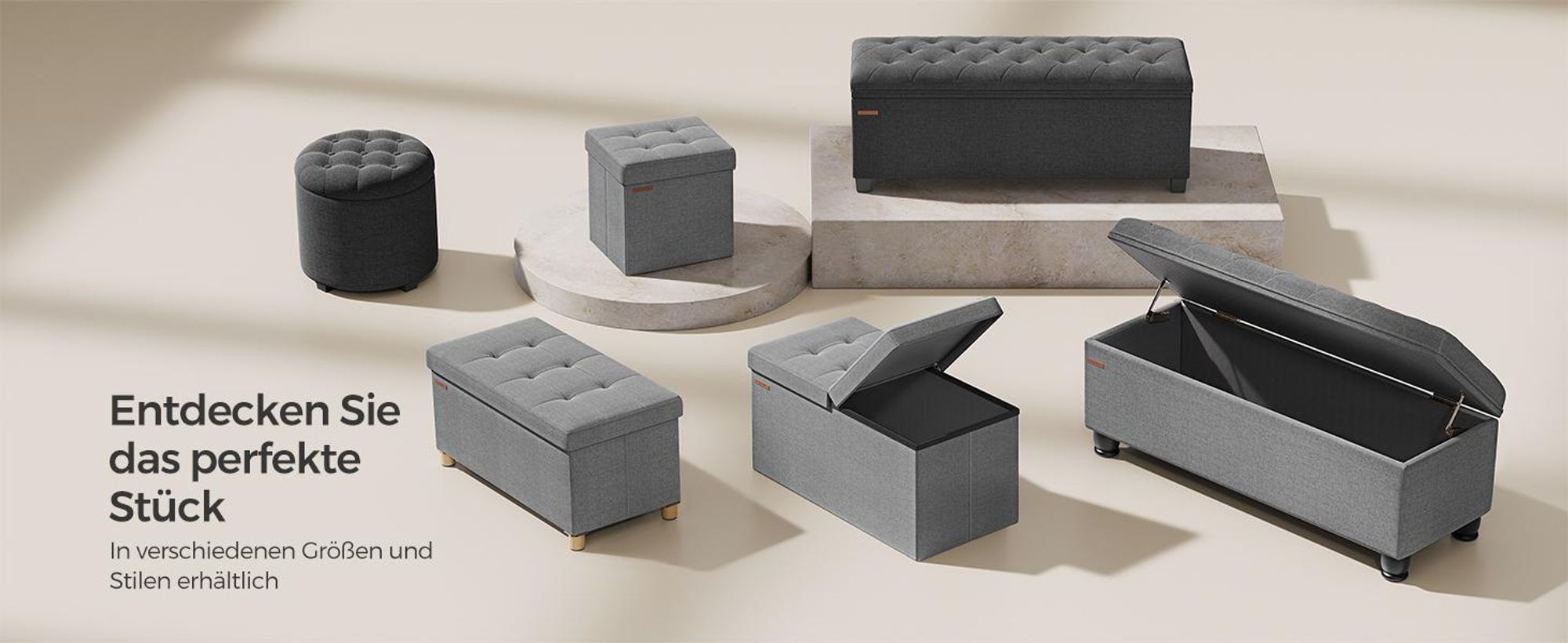 SONGMICS Sitzhocker, 77L, klappbare Sitztruhe, Aufbewahrungsbox, Hellgrau