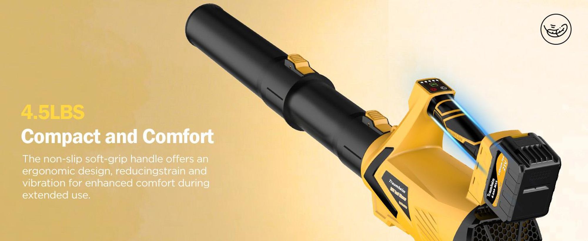 Akku Laubbläser mit 2× 6000mAh Akkus & Ladegerät, 5+1 Turbo-Stufen, Bürstenloser Motor Elektrisches Laubbläser für Garten, Auto & Terrasse