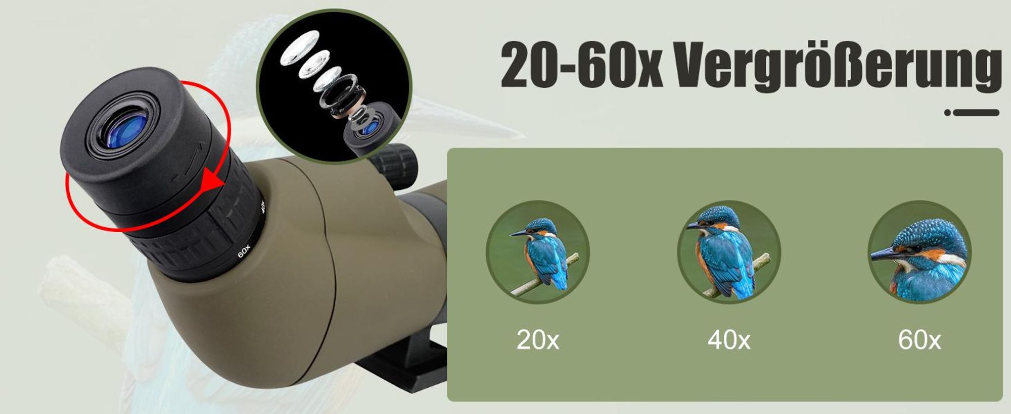 Svbony SV401 Spektiv, 20-60x80mm mit Stativ, Wasserdichtes FMC Optik 45-Grad Abgewinkelt, für Vogelbeobachtungs