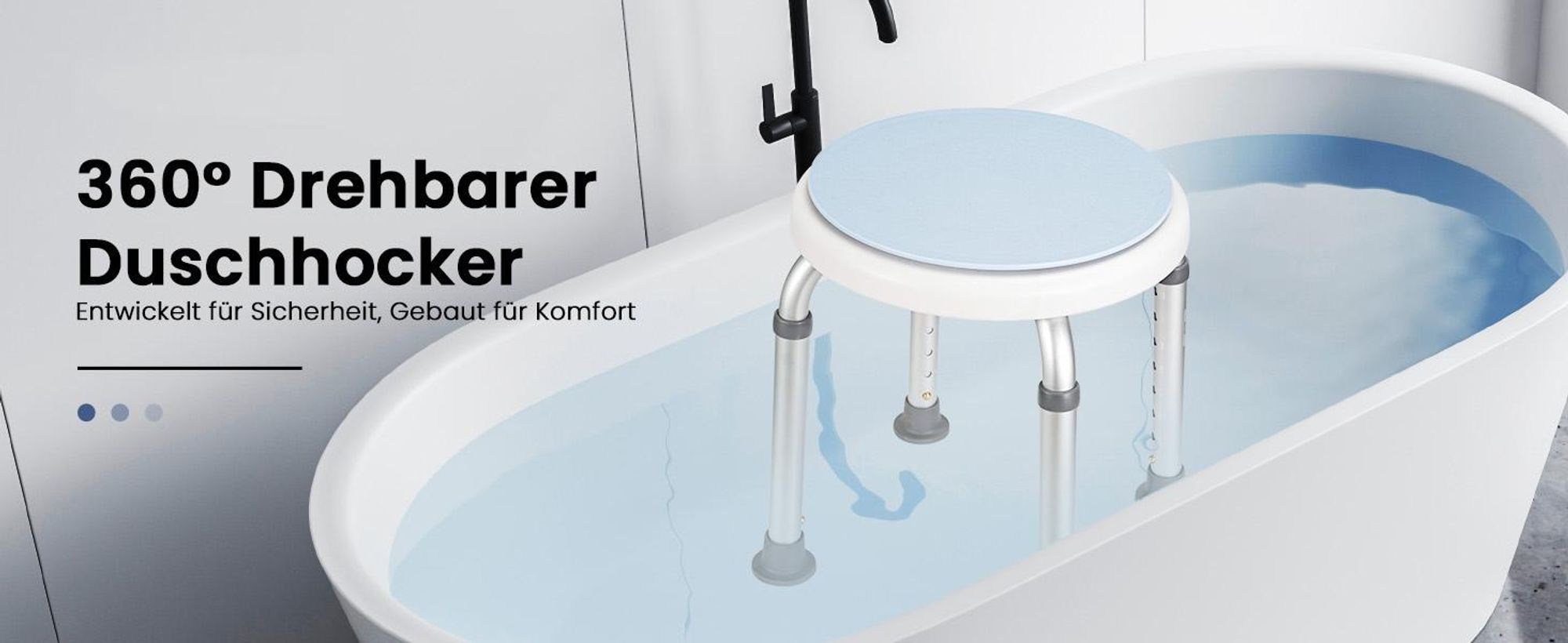 Duschhocker, Badhocker, Duschstuhl, Dusch- und Badhocker, Badestuhl, 360° Drehbarer, Hocker höhenverstellbar 34-52cm, bis 136KG, Rutschfester