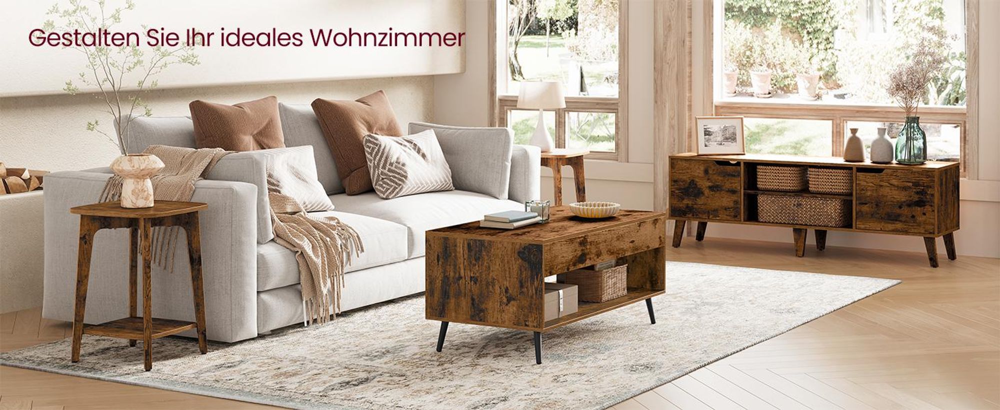 VASAGLE Wohnzimmertisch, höhenverstellbarer Couchtisch, verstecktes Fach, für Homeoffice, offenes Fach, vintagebraun-schwarz