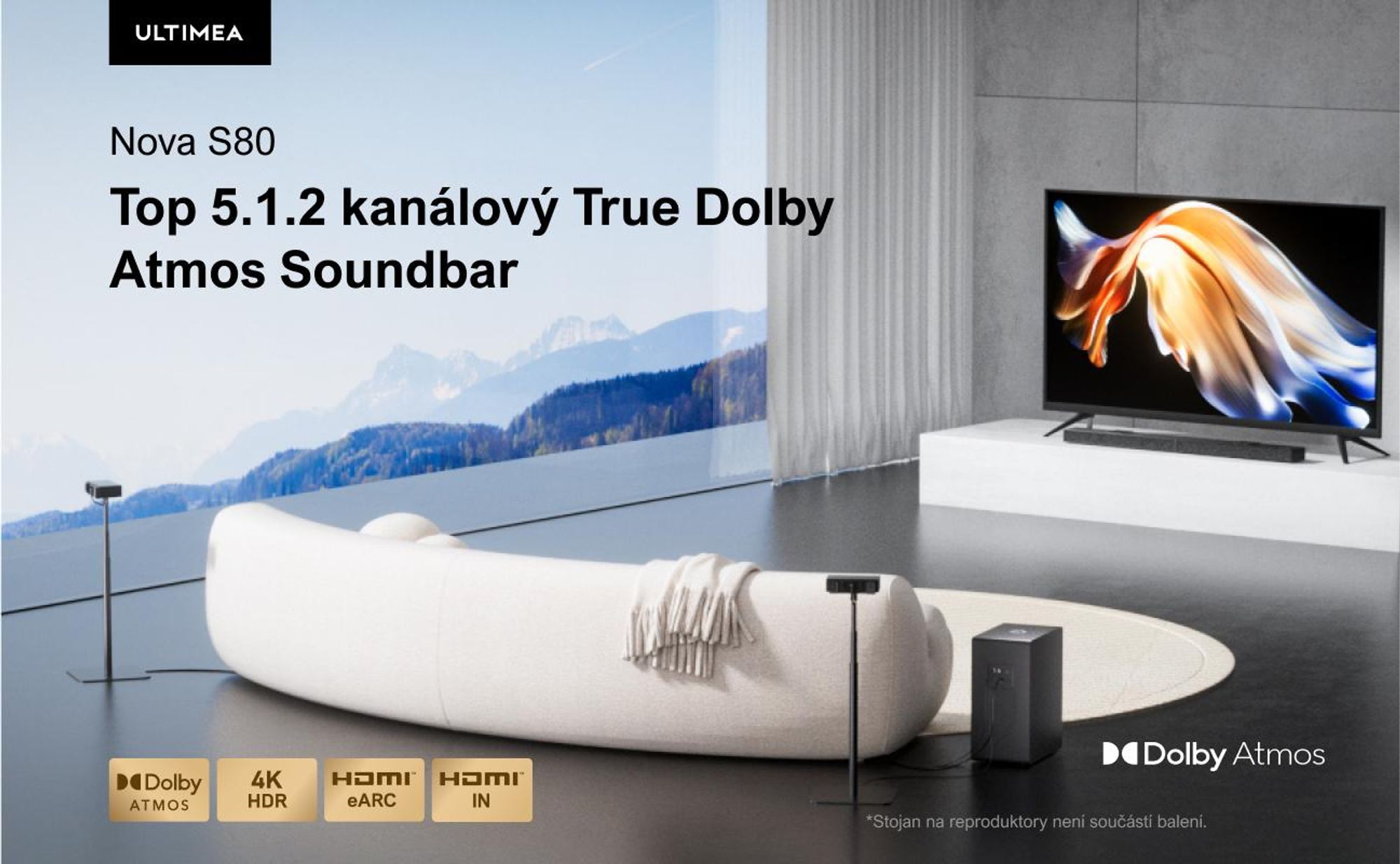 ULTIMEA 5.1.2kanálový soundbar pro televizory s Dolby Atmos, systém prostorového zvuku domácího kina se subwooferem pro zvuk kina, HDMI/Opt/Bluetooth