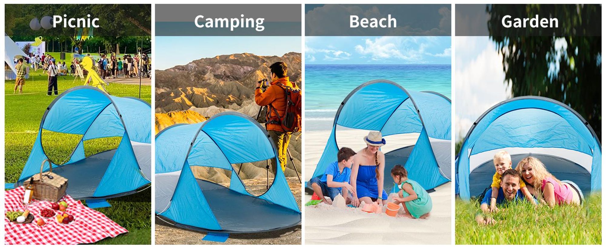 Duhome beach shell pop up beach tent počasí a ochrana soukromí hod stan přenosný UV40+ pavilon 3 osoby pro kempování piknik, světle modrý