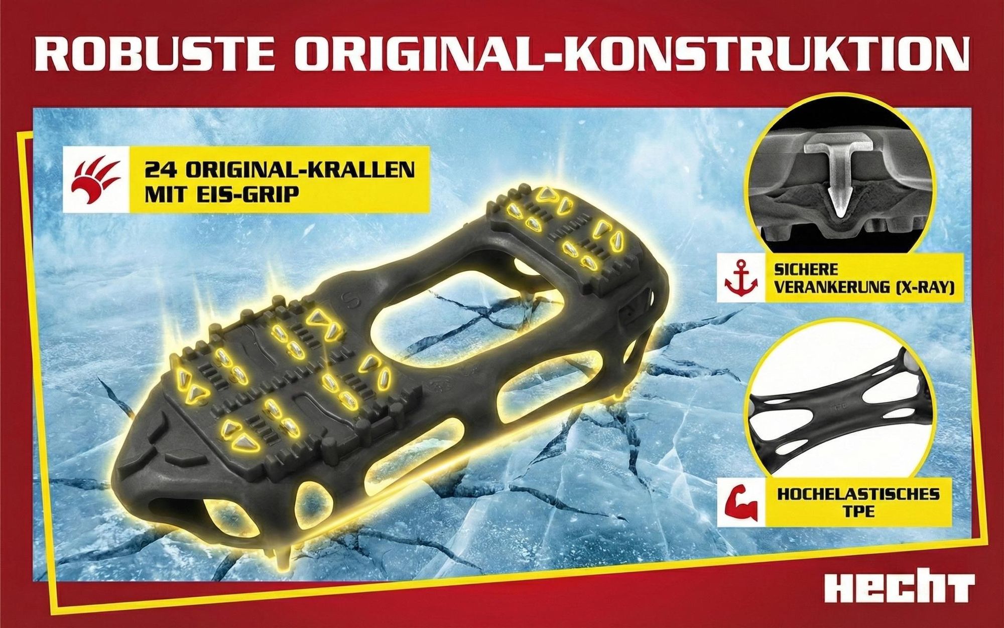 HECHT Schuh Spikes Schuhkrallen | L 43 - 46 | 24 Metallkrallen | Flexibles Gummi