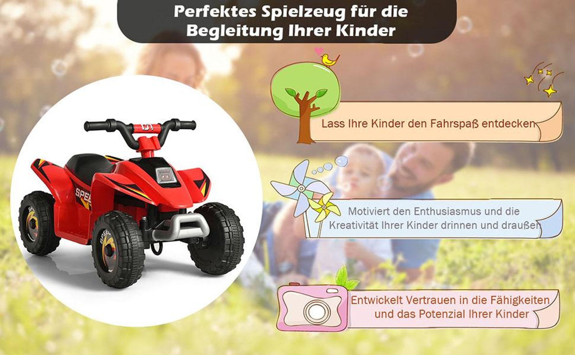 COSTWAY 6V Kinder Elektroauto 2,8-4,6 km/h Mini Kinderauto mit Vor- und Rückwärtsschalter, Elektrofahrzeuge, Kinder Quad ATV für Kinder 3+ bis zu 30kg