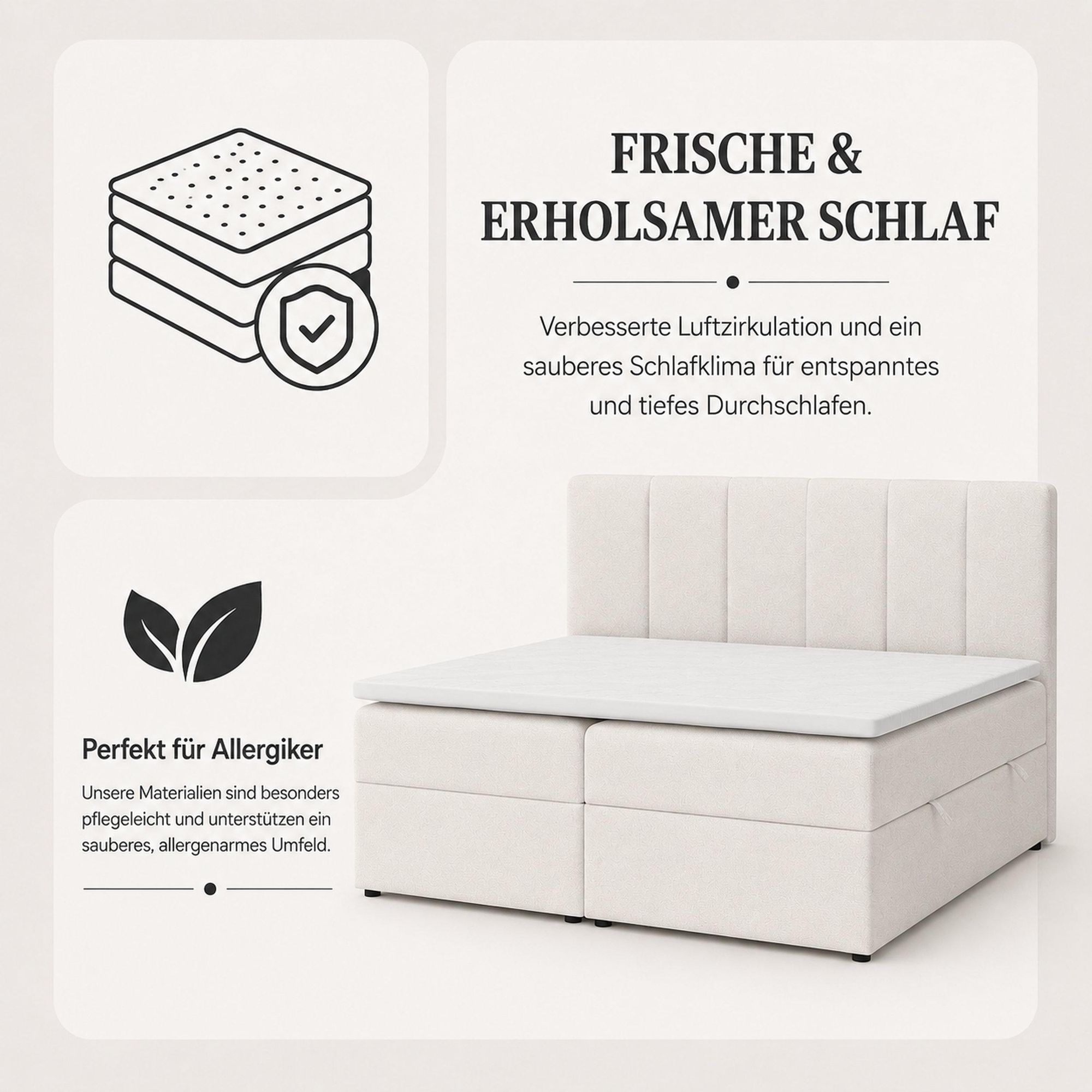 VENASI LISA Boxspringbett 140x200 mit Bettkästen H2/H3 Matratze BEIGE
