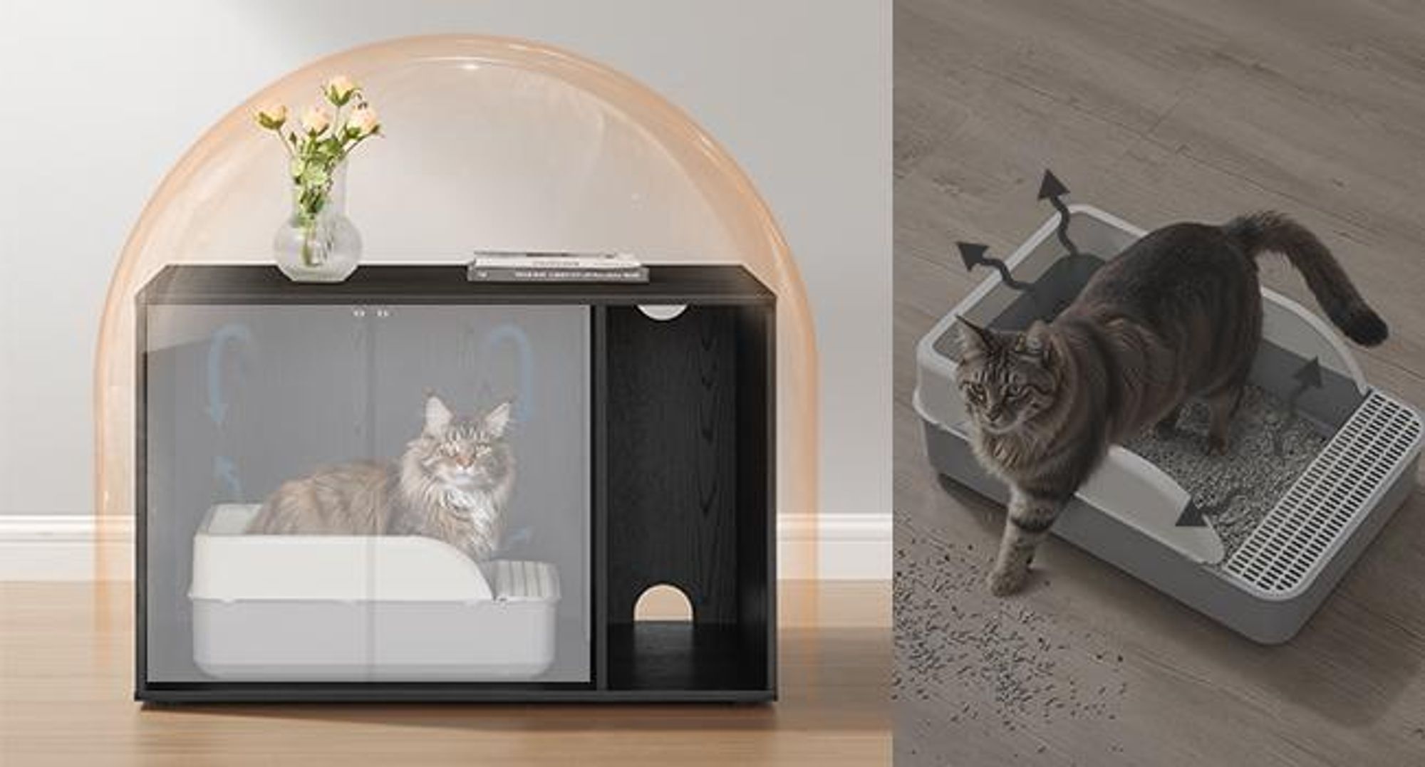 SONGMICS HOME Katzentoilette Push-to-Open Türen, werkzeuglose Montage, für große Katzen, Katzenklo-Schrank Ebenholzschwarz