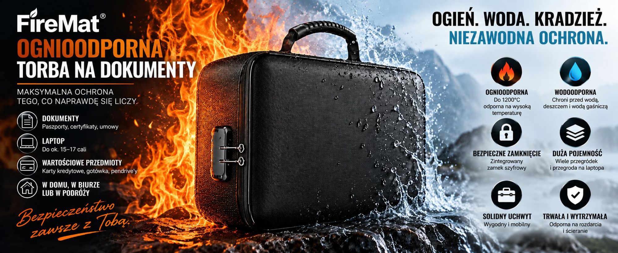 Ognioodporna walizka FireMat na dokumenty, laptopa i kosztowności.