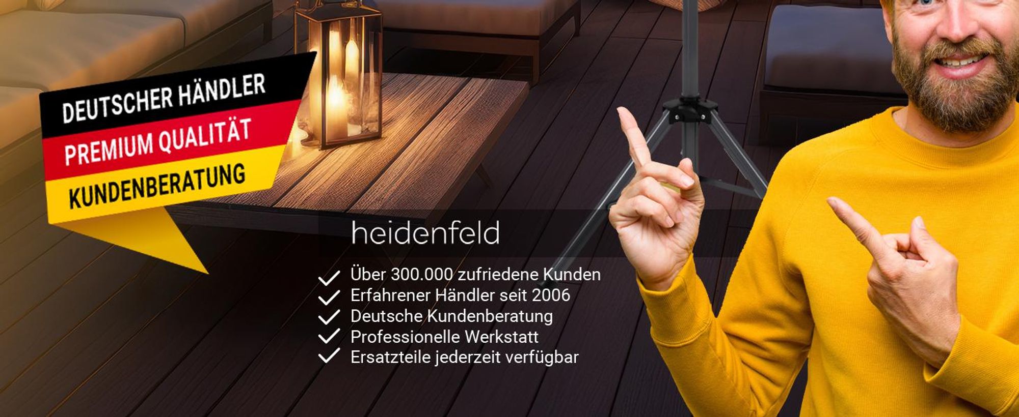 Heidenfeld Infrarot-Heizstrahler IH100 | Standheizung - Terrassen Heizung - Heizung Elektrisch - 3 Stufen - Stativ Höhenverstellbar - Fernbedienung