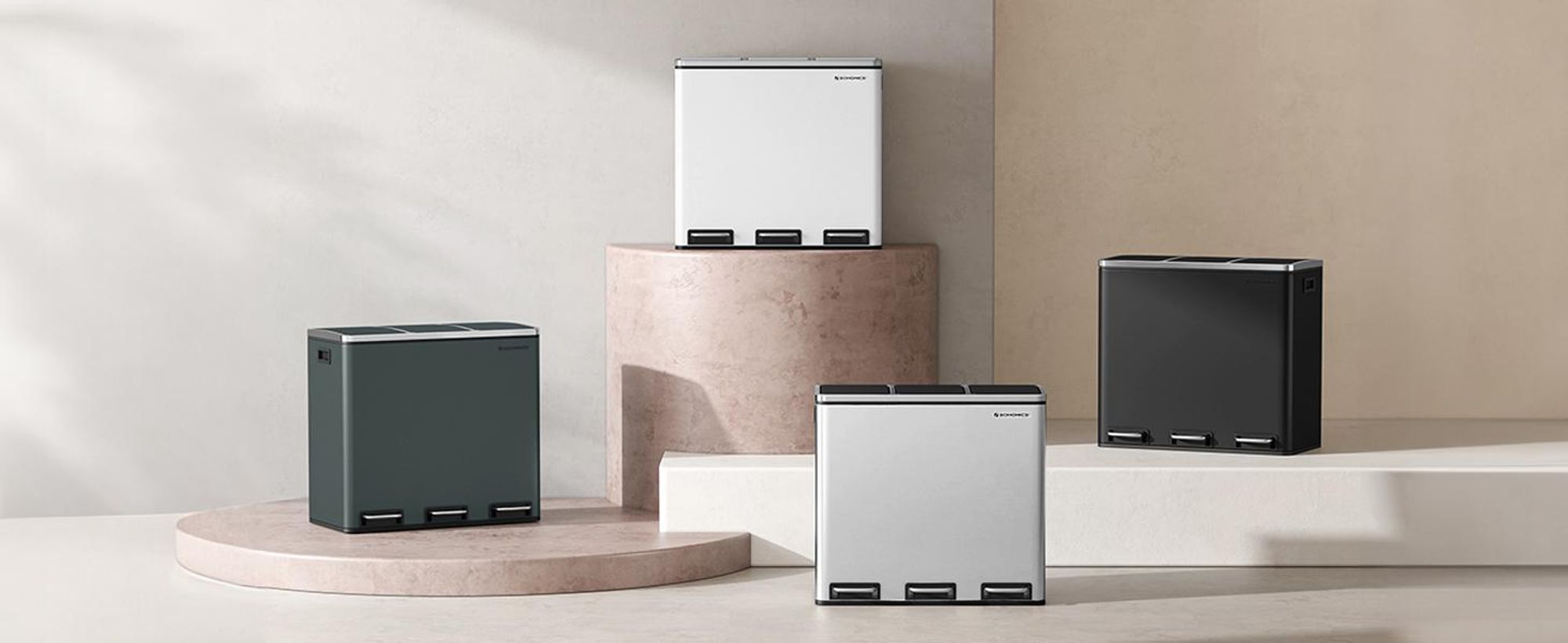 SONGMICS Mülleimer Mülltrennsystem, 3 x 18 L, ergonomisch, 3 Fächer, Küche