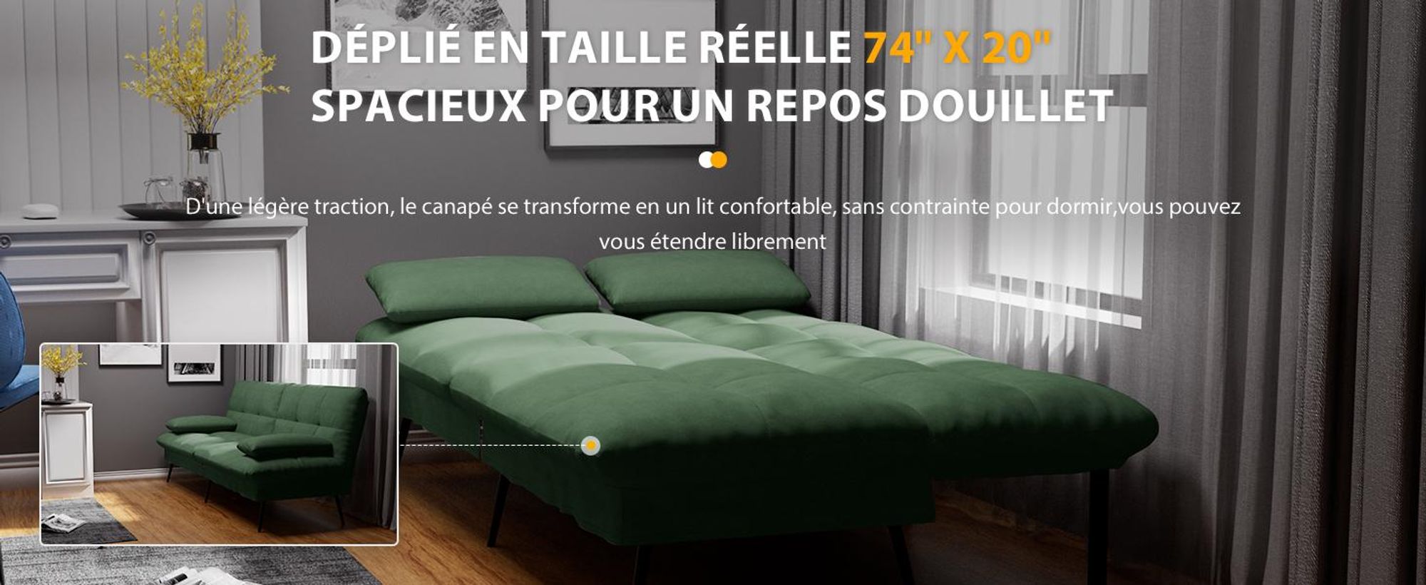 COMHOMA Canapé convertible avec fonction sommeil, housse Futon Canapé pliant, canapé-lit, canapé d'angle, canapé-lit d'appoint, canapé 3 places, avec dossier inclinable