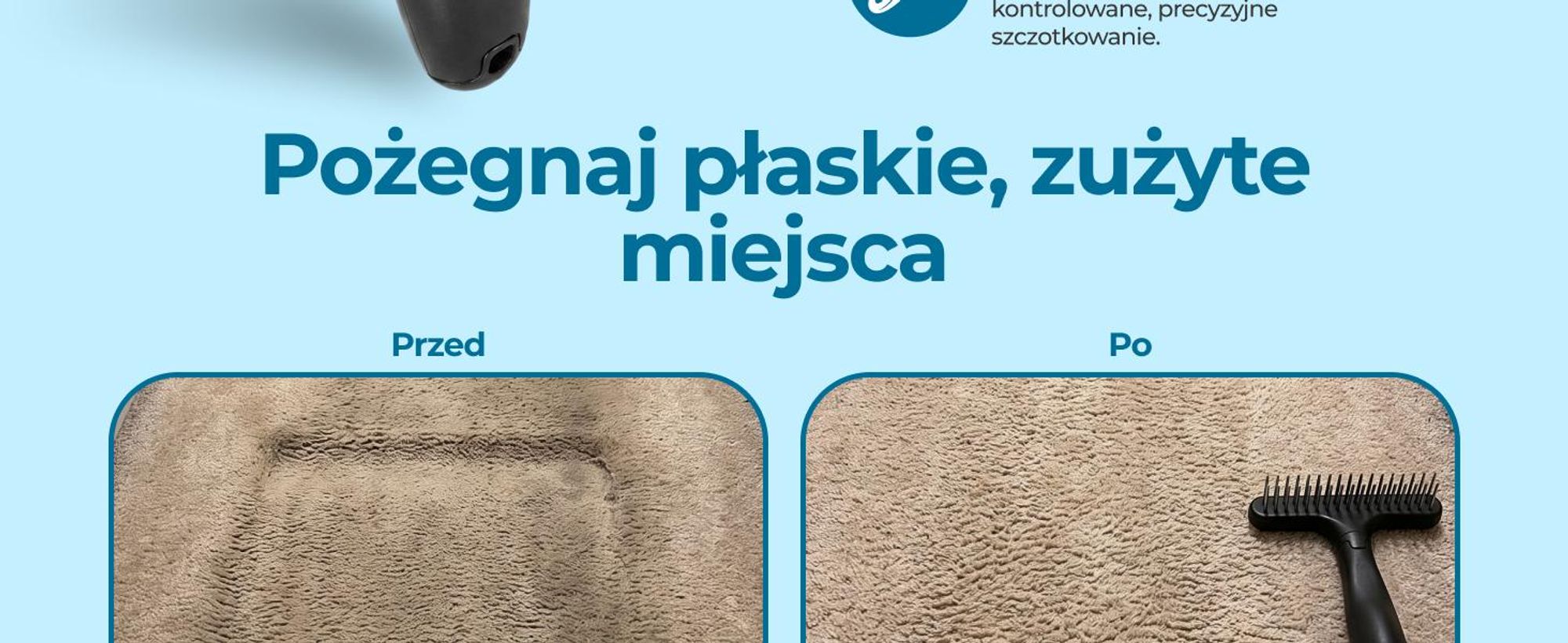 Szczotka do dywanów Glissimo do rozczesywania włókien odpowiednia dla zwierząt domowych do naprawy spłaszczonych dywanów ergonomiczna konstrukcja