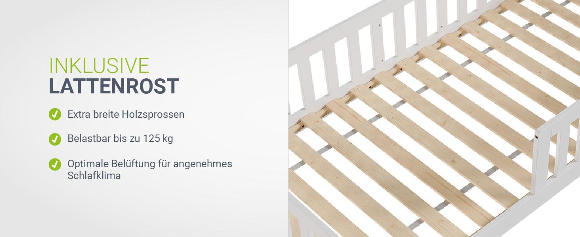 Juskys Kinderbett Naya 90x200 cm mit Matratze, Rausfallschutz & Lattenrost - Holz Weiß