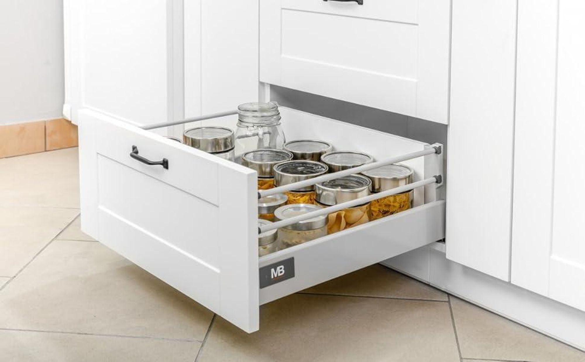 GTV - Modern Box Schublade I L=350mm H=83 mm I Weiss I Leises Schließen I Belastung bis zu 40 kg I Einfache Installation I Synchronisation des Fahrweges der Führungen I PB-D-KPL350A1