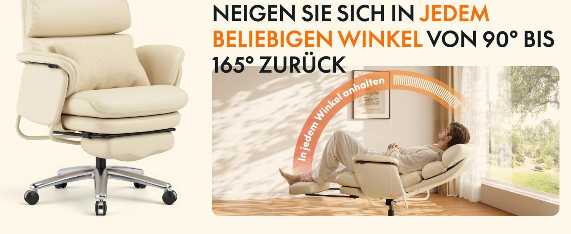 FLEXISPOT HC4 Pro 3-in-1 Chefsessel Bürostuhl mit 165° Liegefunktion, 3D-Kopfstütze, kratzfestem & wasserabweisendem Kunstleder und Fußstütze, Schwarz