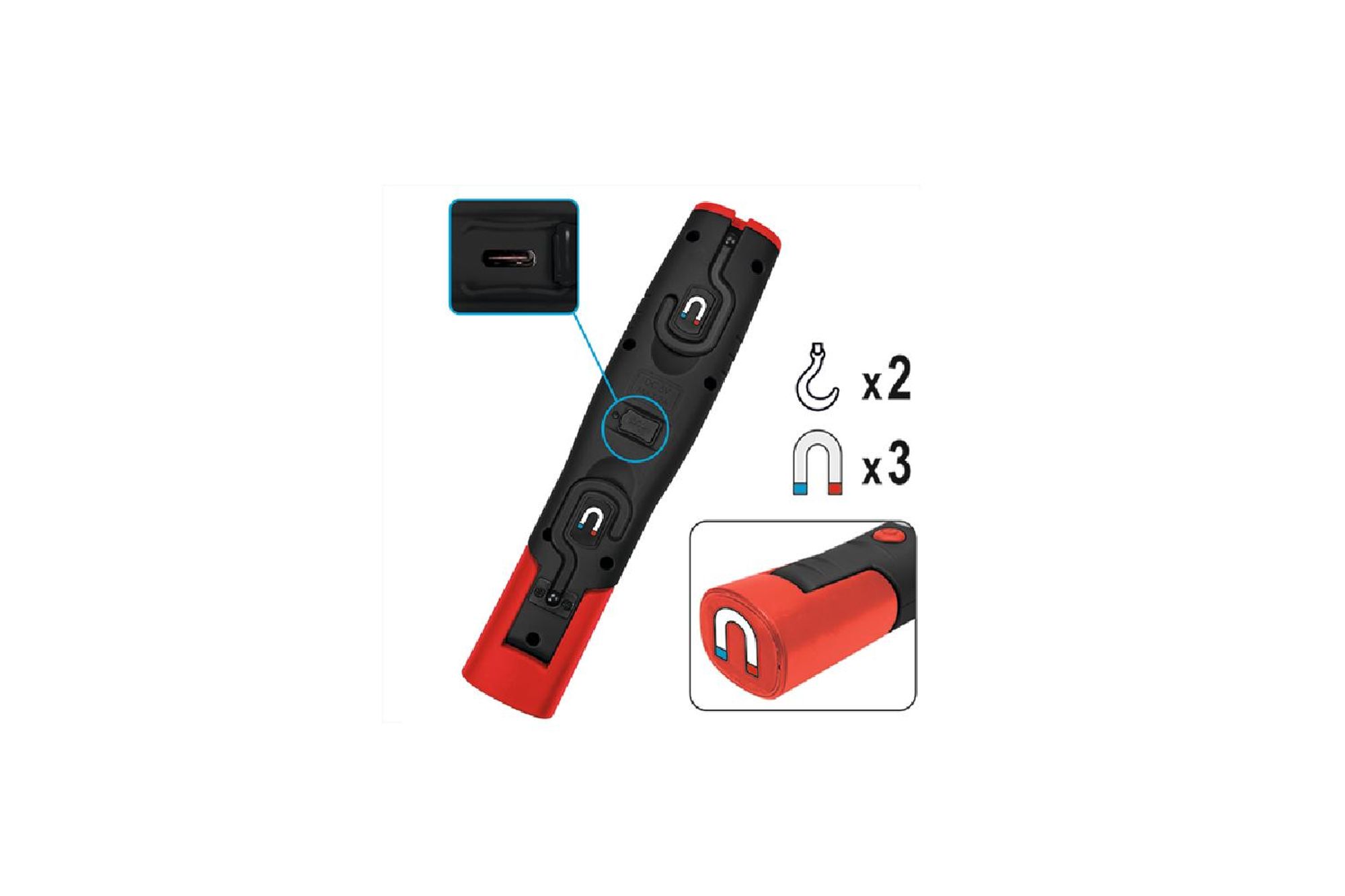 Yato YT-08507, LED, 140,3 lm, Schwarz, Rot, IP20, Akku, Lithium-Ion (Li-Ion)