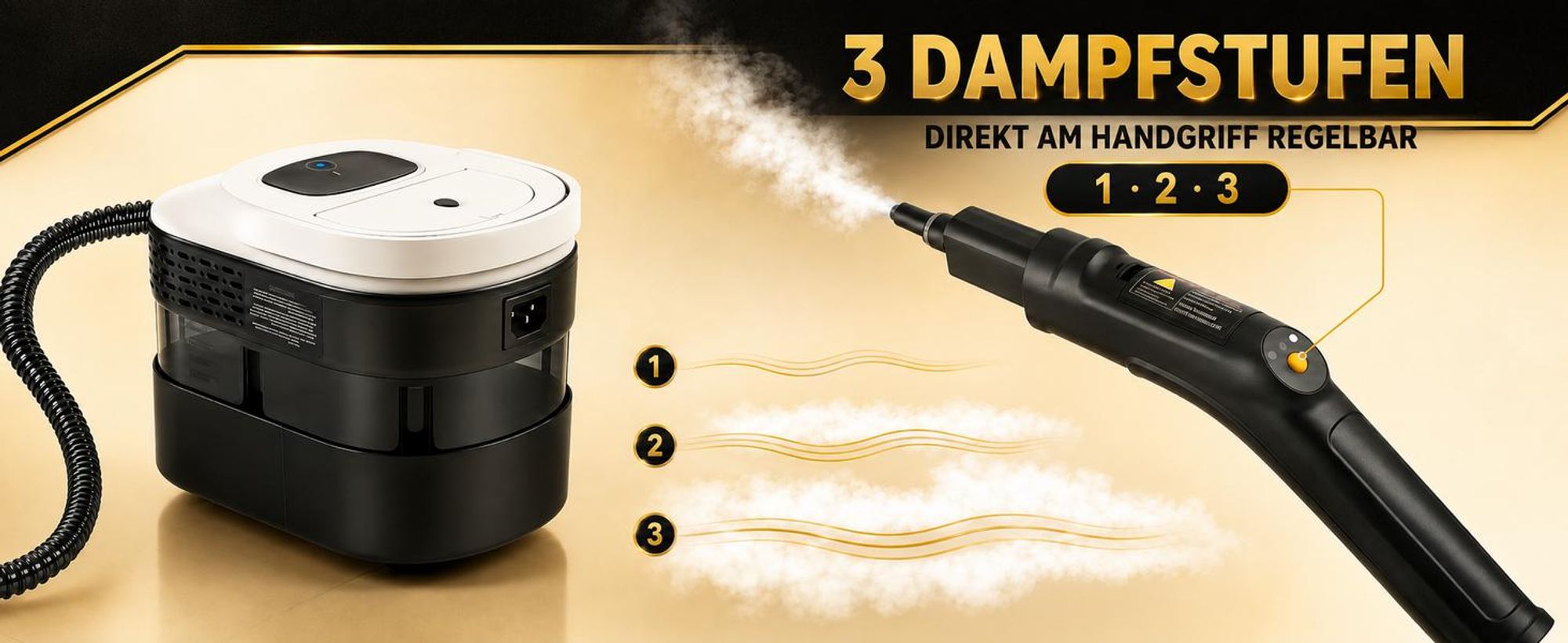 2500W Tragbarer Dampfreiniger, 1,6L Wassertank, 3 Dampfstufen am Griff, 15s Aufheizen, Mehrzweck-Dampfreiniger mit 19 Zubehörteilen für Böden und Sofa