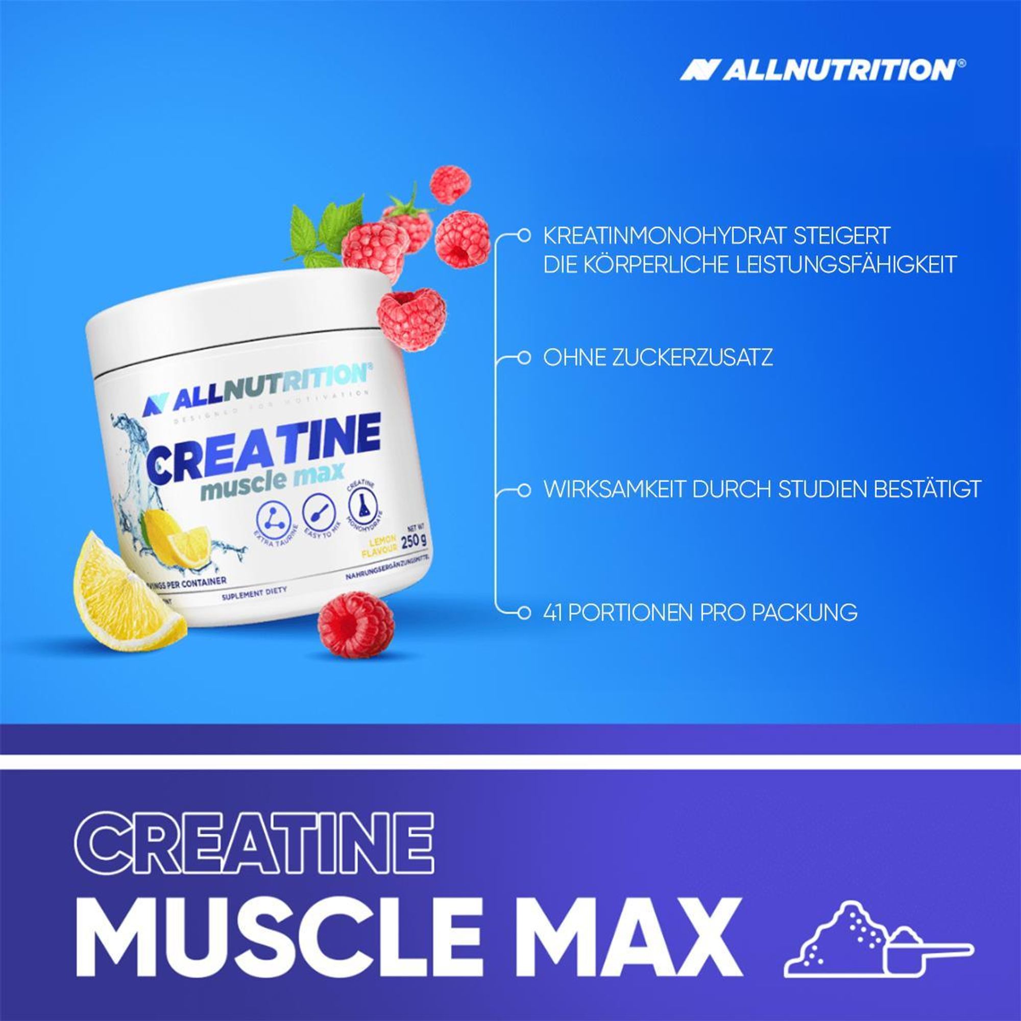 ALLNUTRITION Creatine Muscle Max 250g Himbeere Kreatinmonohydrat Kreatin Muskeln