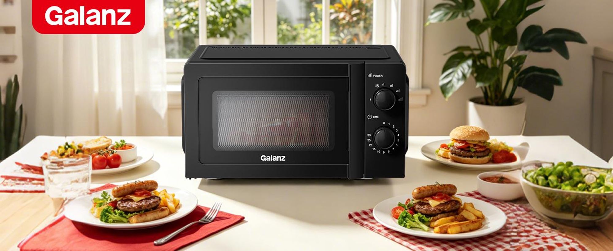 Galanz Mikrowelle 20L 700W Drehregler 6 Leistungsstufen Auftaufunktion schwarz