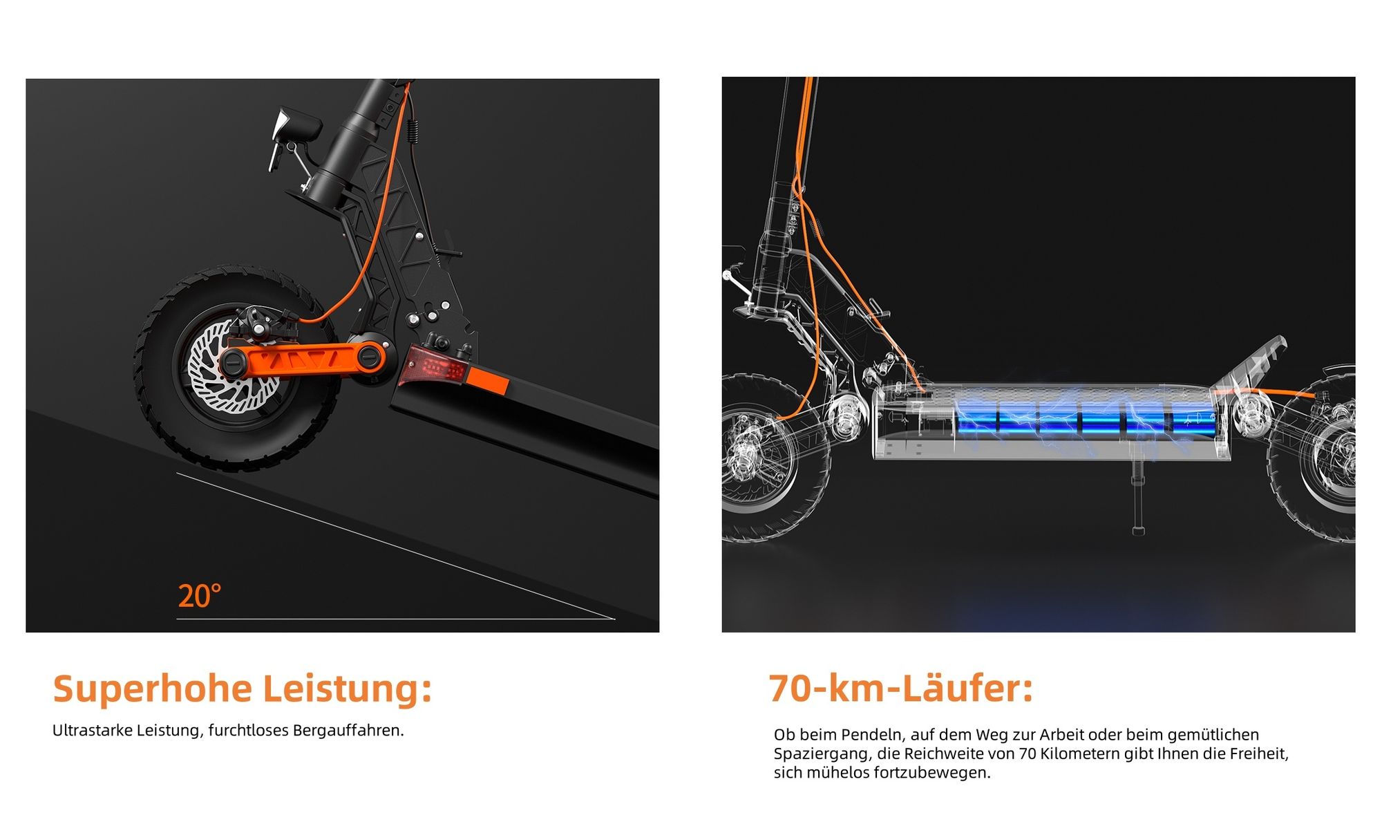 JOYOR S10-S-Z Elektroroller mit Blinkern - 1000 W * 2 Motor 60 V 18 Ah Akku 70 km Reichweite Scheibenbremse - Schwarz